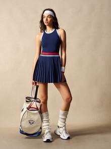 VARSIVA Women's Striped Pleated Hem Racerback Sports Dress - Multicolor - View 10