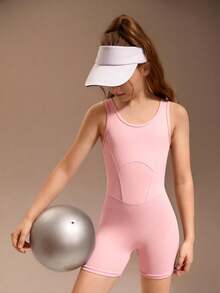SHEIN Tween Mädchen Ärmellose Künstlerische Gymnastik Leotard, Pink, Hochelastischer atmungsaktiver Stoff, 4-Wege-Stretch, geeignet für Training, Wettkampf, Eiskunstlauf, Leichtathletik - Pink - Übersicht 5