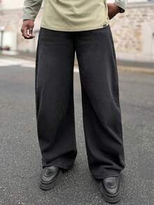 Heavens Edit Y2K复古街头风男士浅蓝色桶形宽松牛仔裤 - 黑色 - 查看 3