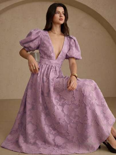 Aveloria Rosie Robe courte élégante et sexy pour femmes, avec décolleté en V profond, manches bouffantes, taille cintrée, en mousseline de soie avec découpes florales
