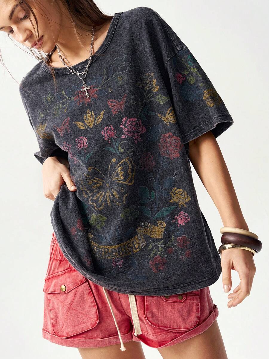 Bohemela Casual Solid Color Knit Round Neck Loose Short Sleeve T-Shirt For Women,Summer Top - Black - View 1