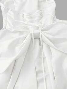 SHEIN MOD 缎面修身无肩带蝴蝶结装饰短裙 - 白色 - 查看 4