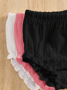 Baby Girl 3pcs Solid Cable Knit Frill Trim Shorts - Multicolor - View 5