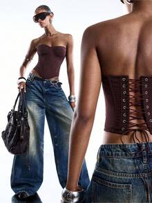 LYSMO Áo camisole định hình dáng người dành cho nữ, màu trơn, vạt áo bất đối xứng. - Màu Đỏ Sâu - Xem 1