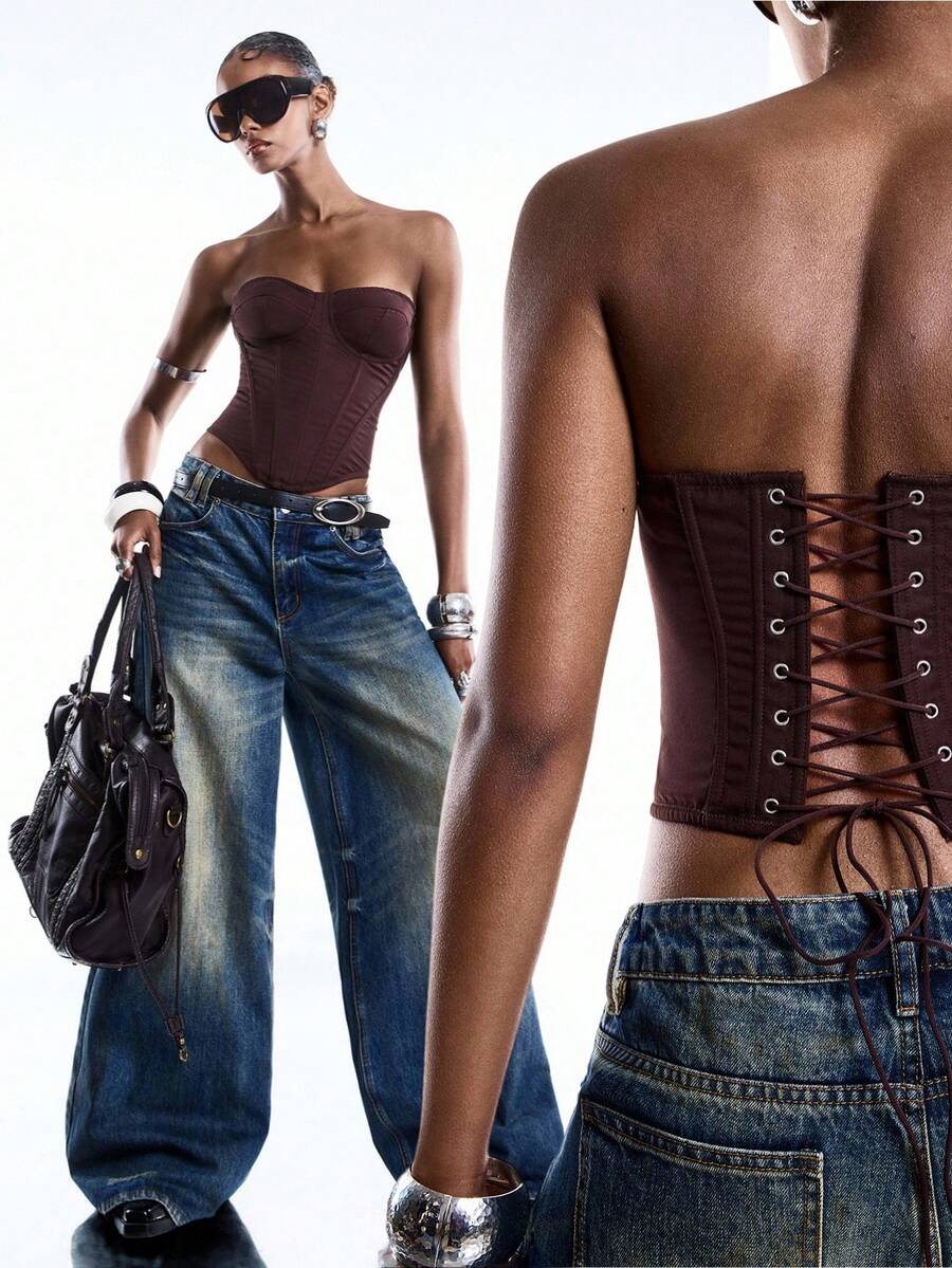 LYSMO Áo camisole định hình dáng người dành cho nữ, màu trơn, vạt áo bất đối xứng. - Màu Đỏ Sâu - Xem 1