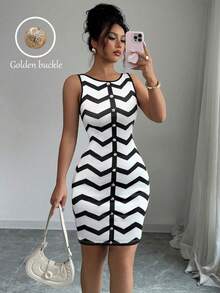 Elenzga Women's Casual Sleeveless Fitted Striped Mini Dress, Summer - Multicolor - View 1