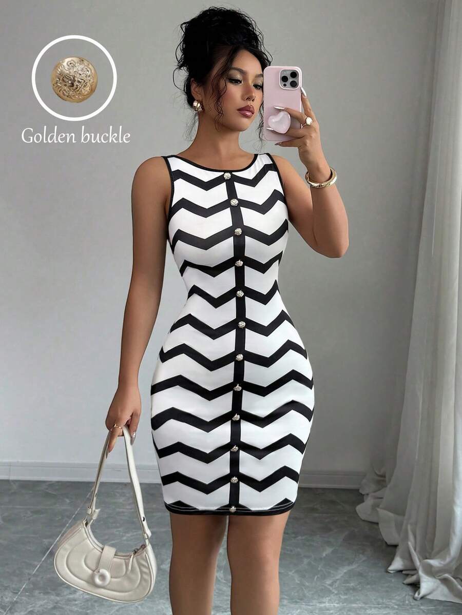 Elenzga Women's Casual Sleeveless Fitted Striped Mini Dress, Summer - Multicolor - View 1