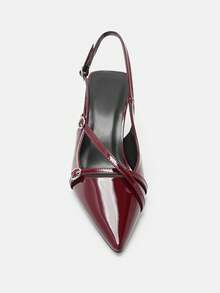 秋冬女士红色尖头高跟鞋、高跟凉鞋、猫跟鞋、婚鞋、正装鞋、交叉绑带露跟高跟凉鞋，优雅派对鞋 - 酒紅色 - 查看 5