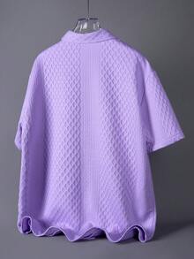 Manfinity Homme Camisa de manga corta de un solo pecho de unicolor, versátil y casual para uso diario para hombres - Púrpura malva - Ver 2