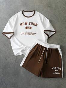 PAVTROS Men's Letter Print T-Shirt And Shorts Set - White - View 8