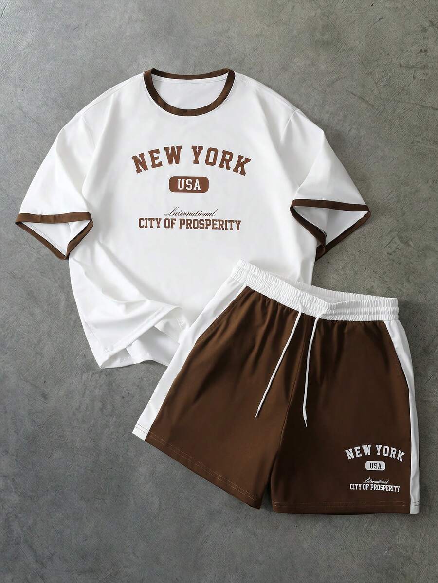 PAVTROS Men's Letter Print T-Shirt And Shorts Set - White - View 1