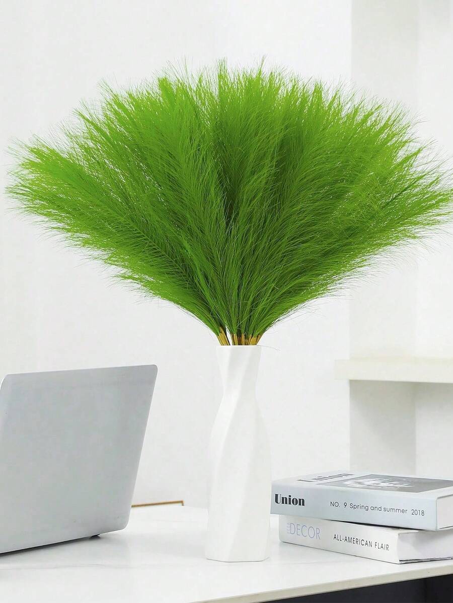 10/20/30 株人造绿色蒲苇草，波西米亚风装饰蒲苇，花瓶填充物，现代家居装饰仿真植物，婚礼装饰，花园装饰，家居装饰，春季装饰，房间装饰，秋季装饰，沙特阿拉伯国庆节圣诞节装饰 - 綠色 - 查看 1