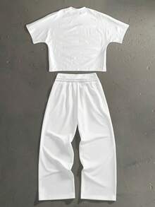 StoneGrade 复古美式汽车餐厅和加油站休闲印花宽松短袖T恤和短裤套装，时尚约会、聚会穿搭，送给男友的理想礼物 - 白色 - 查看 4