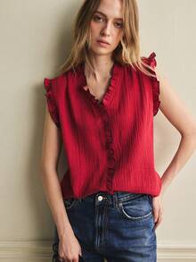 Écloséra New V-Neck Slimming Women's Shirt, Spring/Summer - Red - View 1