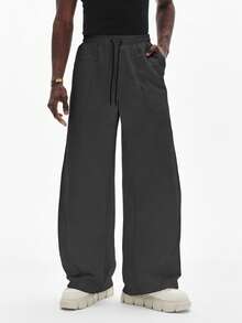 STYNVO Quần nỉ nam dáng rộng, màu trơn, có dây rút ở eo. - Màu xám đen - Xem 4