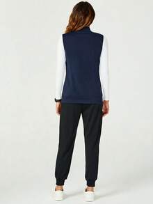 TaskEZ 女士纯色拉链前开襟无袖手术服外套 - 藏蓝色 - 查看 2