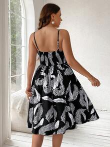 Ceyna Vestido de tiras finas con estampado de plumas para tallas grandes - Multicolor - Ver 2