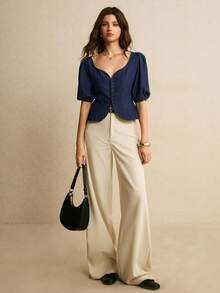 Áo sơ mi denim nữ kiểu dáng thường ngày, thích hợp cho mùa hè. - Rửa tối - Xem 6