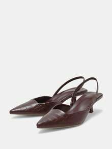 女士石纹猫跟鞋，优雅尖头高跟鞋，时尚踝带高跟鞋（随机裁剪） - 棕色 - 查看 6