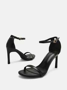 Glitzique Ladies' French Style Pointed Toe Solid Color Stiletto Sandals, European And American Style, Versatile For Summer, Open Toe With Ankle Strap, Sexy High Heels For Dress Fashion Shoes - Black - View 7