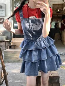 DAZY Women's Solid Color Square Neck Sleeveless Ruffle Hem Denim Summer Dress - Blue - View 7