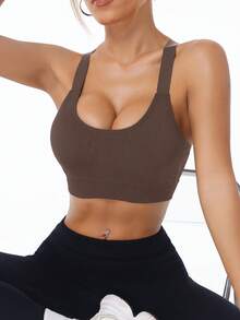 SHEIN Sports 女士休闲运动中度支撑无钢圈文胸 - 棕色 - 查看 2