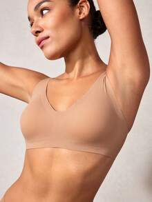 SHEIN Women's Casual Comfy Apricot Built-In Bra Tank Top With Medium Stretch Fabric - Apricot - View 9