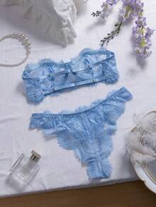 Crystal Vow 2pcs Women Lace Lingerie Set - Baby Blue - View 2