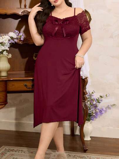 Côtesoire Áo ngủ ren Pháp thanh lịch, đầm maxi dáng đuôi cá ôm sát, đồ ngủ viền bèo nhún, áo ngủ kiểu Pháp cỡ lớn.