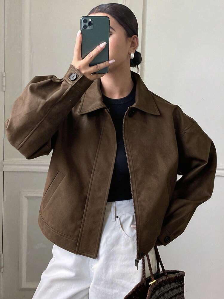 Autumn/Winter New Loose Casual Thick PU Women Regular Jacket