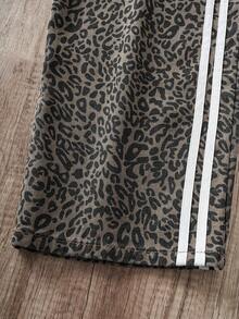 Manfinity Joysei Men's Street Fashion Leopard Print & Striped Washed Straight Leg Jeans - Multicolor - View 5