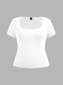 SHEIN EZwear 3件装加大码女式纯色短袖露脐休闲修身T恤，适合夏季基础款上衣，女式基础款T恤，3件装上衣，女式短袖上衣，基础款上衣 - 彩色 - 查看 9