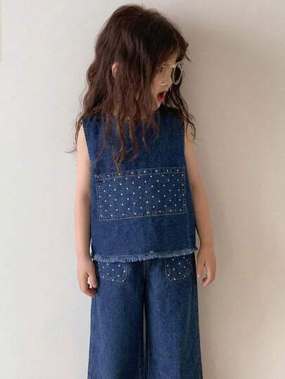 Dazy Kids Young Girl Sleeveless Top And Denim Pants Set