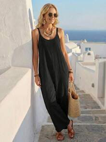 EMERY ROSE Bộ áo liền quần đơn giản, tối giản, màu trơn, chất liệu 100% cotton dành cho nữ, đa năng cho mùa hè. - Nhiều màu - Xem 2