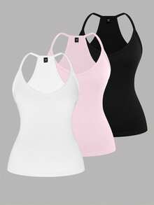 EMERY ROSE Plus Size Casual V-Neck Sports 3 Pieces Set Including Tank Top - Multicolor - View 1