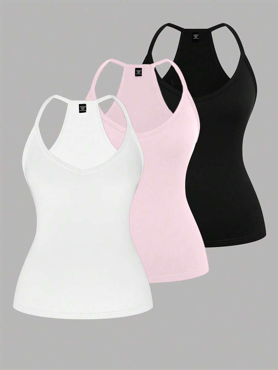 EMERY ROSE Plus Size Casual V-Neck Sports 3 Pieces Set Including Tank Top - Multicolor - View 1