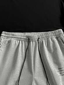 Manfinity Homme 男士休闲标语印花 T 恤和短裤套装，夏季 - 彩色 - 查看 5