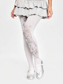 ROMWE Anime 1双白色Y2K朋克风千禧摇滚音符猫星印花时尚简约女式连体袜，适合大学、购物、通勤等场合。 - 亮橙色 - 查看 5