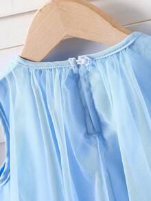 Elladie kids 女童蓝色网纱碎花连衣裙，儿童舒适甜美可爱时尚无袖连衣裙，适合夏季、海滩、度假、户外活动 - 藍色 - 查看 7