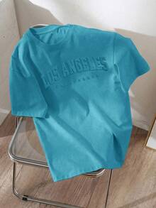 Manfinity Joysei Camiseta ajustada de color azul lago para hombres - Agua verde azul - Ver 4