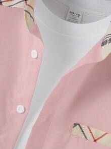 Manfinity Homme Men's Plaid Patchwork Short Sleeve Shirt And Shorts Casual Suit - Multicolor - View 4