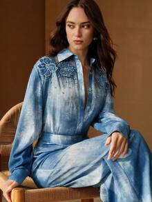 Anewsta Pantalones rectos, sueltos y casuales de cintura alta con bolsillos para mujer - Azul - Ver 7