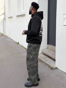 Heavens Edit K-GLORY Men's Casual Versatile Landscape Artwork Japanese Style Graphic Print Loose Kangaroo Pocket Hoodie, Autumn/Winter - Black - View 4