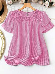 SHEIN LUNE Áo sơ mi tay ngắn cỡ lớn, thời trang cho mùa hè - Hồng - Xem 1