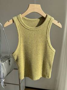 Comfortcana Women's Solid Color Ribbed Brushed Camisole, Suitable For Daily Wear - Yellow - View 2