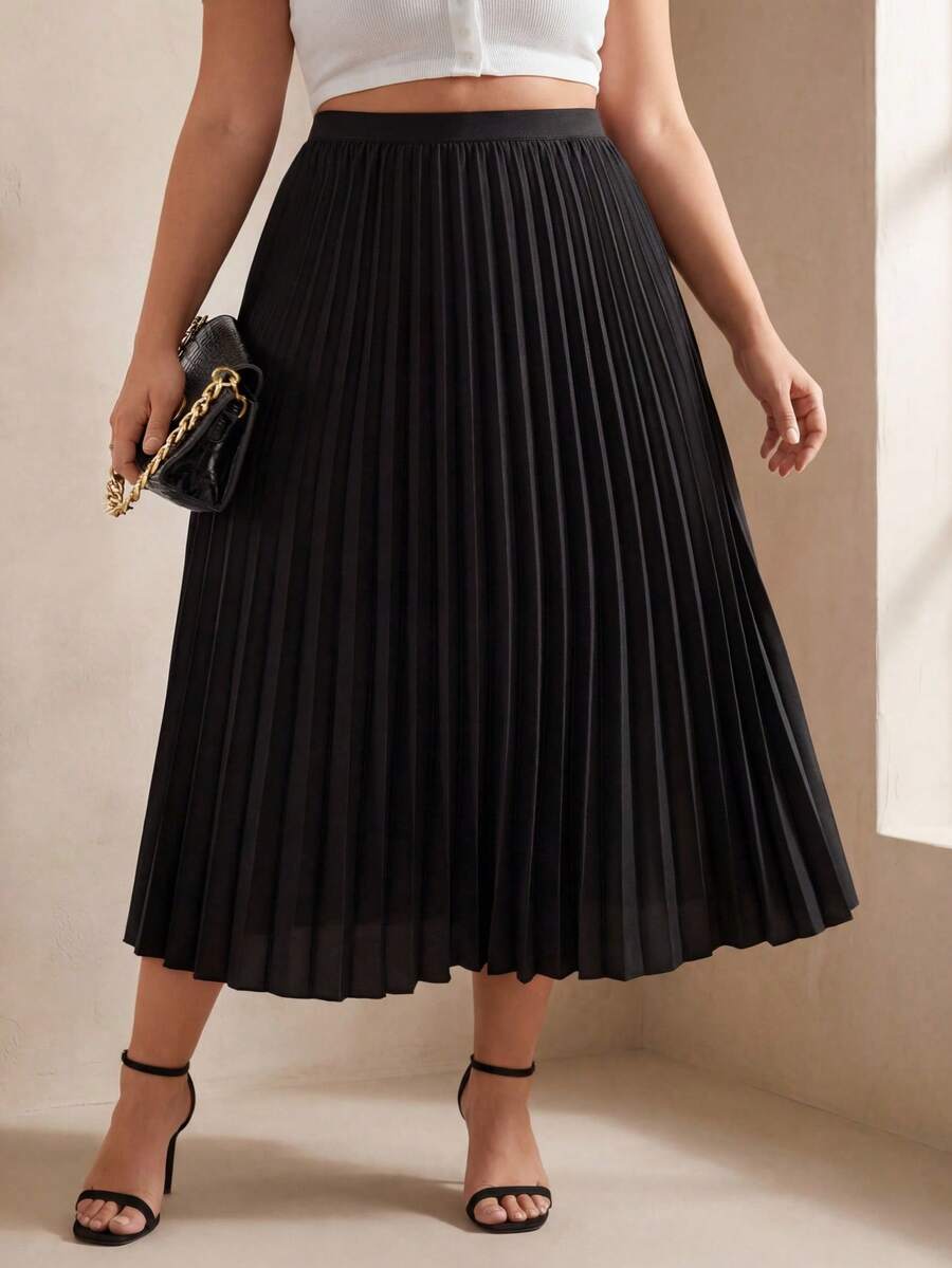 Juhart Plus High Waist Pleated Skirt Fall - Black - View 1