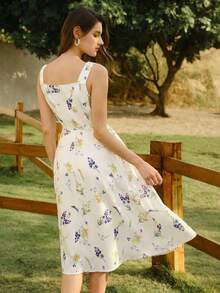 Vestido amarillo elegante vintage retro para mujer con bolsillos y botones,estilo casual de los 90 para primavera,verano,picnic,playa y vacaciones - Albaricoque - Ver 10