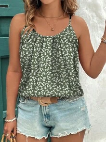 EMERY ROSE Casual Minimalist Elegant Plus Size Camisole Top, Suitable For Summer - Green - View 3