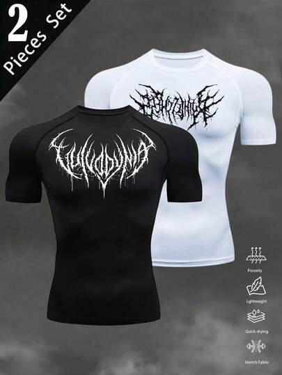 Manfinity Sport Corelite Men's Gothic Print Raglan Short Sleeve Sports T-Shirt