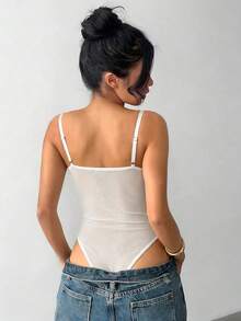 Aloruh Lace & Mesh Splice Sexy Bodysuit - White - View 2